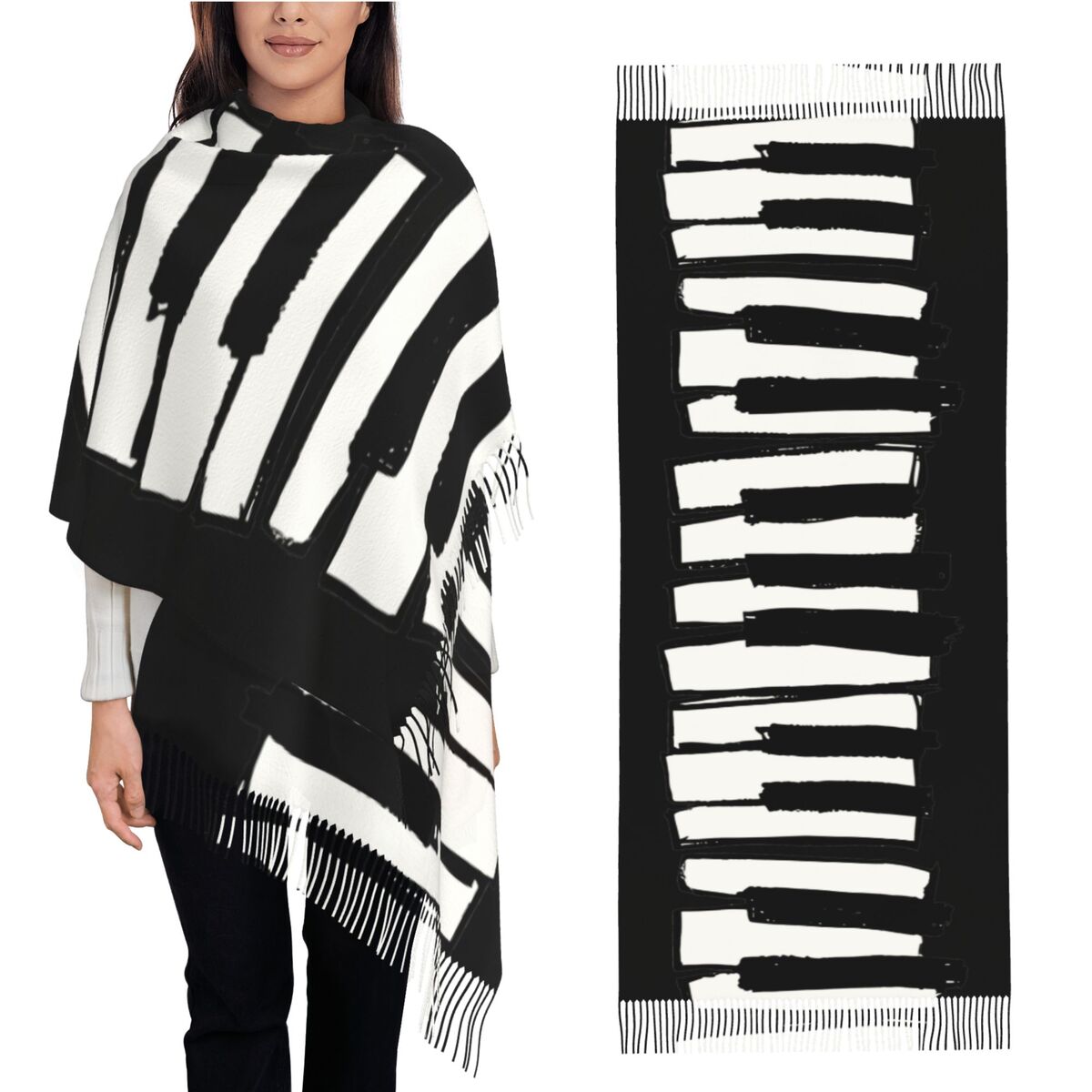 Pashmina Wrap Large - Sciarpa minimalista con tasti di pianoforte